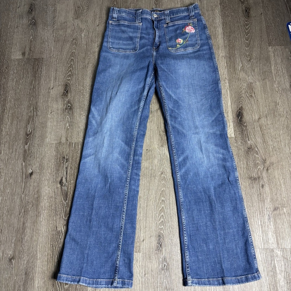 Polo Ralph Lauren Jeans Embroidered Jenn Flare Patch Pocket High Rise Women's 32